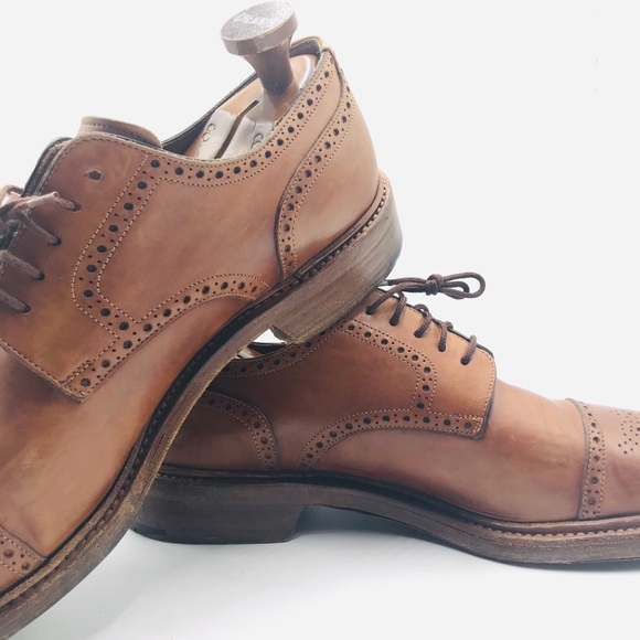 Santoni good year brown leather oxfords cap toe